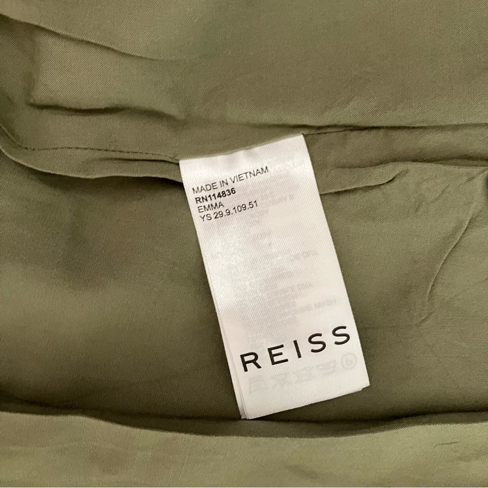 Reiss Emma Plunge Linen Blend Olive Green Button Up Midi Dress size 10 - Picture 11 of 14